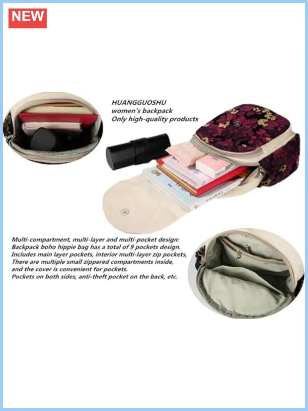 Women's Retro Canvas Backpack with 3D Design for Daily Commuting